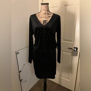 Forever 21 F21 matching set black velvet studded mini skirt long sleeve 0X 1X XL